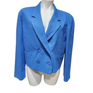 Vintage Lloyd‎ Williams Blue Cropped Double Breasted Blazer Size 14 Made USA
